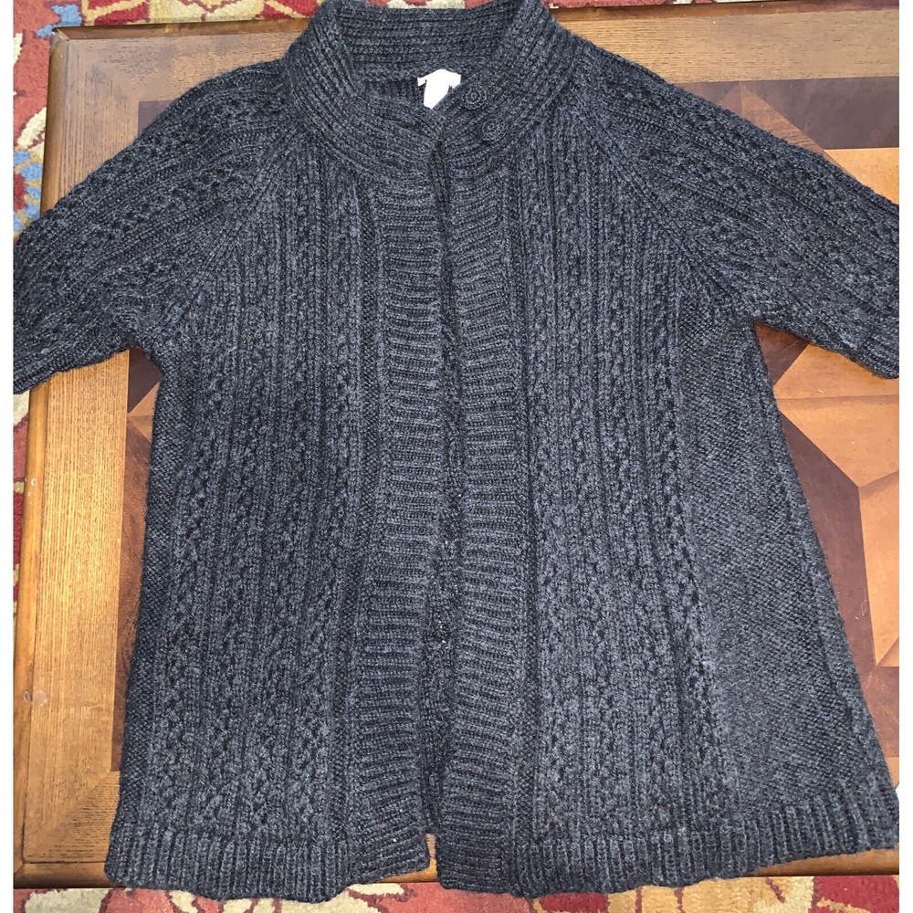 Chico's Cardigan Size 2 Dark Gray Shirt Sleeve, Chunky Knit